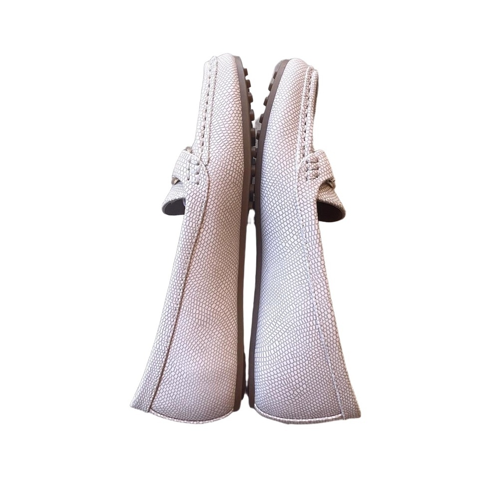 NWT Womens Size 8 Snakeskin Print Loafer Flats Gold Buckle Beige Slip On - Picture 7 of 9